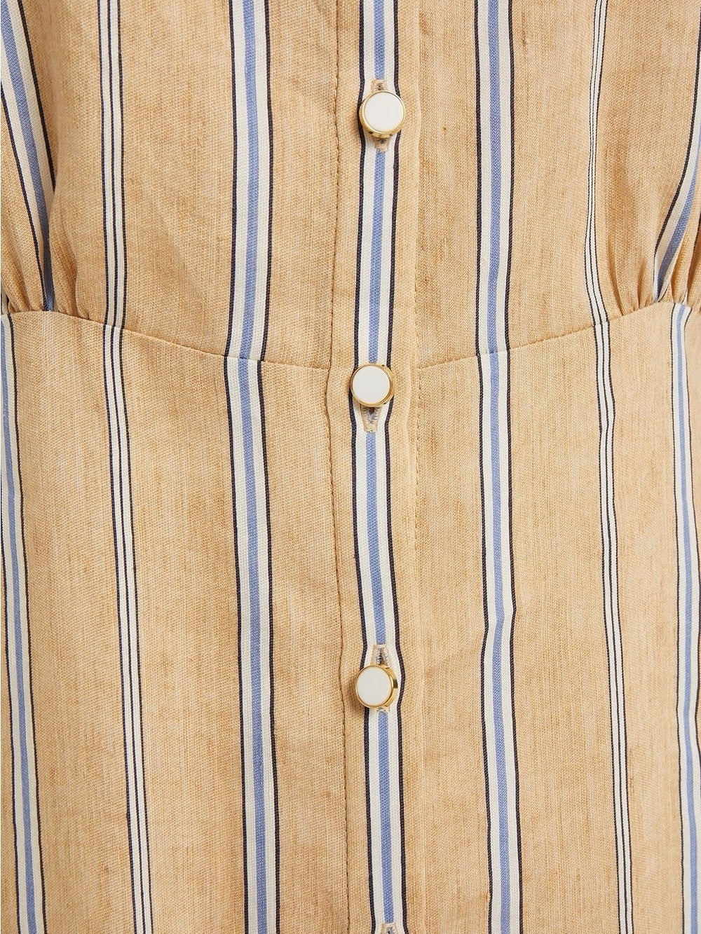 Sandro Rosita Linen Blend Midi Shirt Dress Beige Stripe Gathered FR34 Size XS - view 6