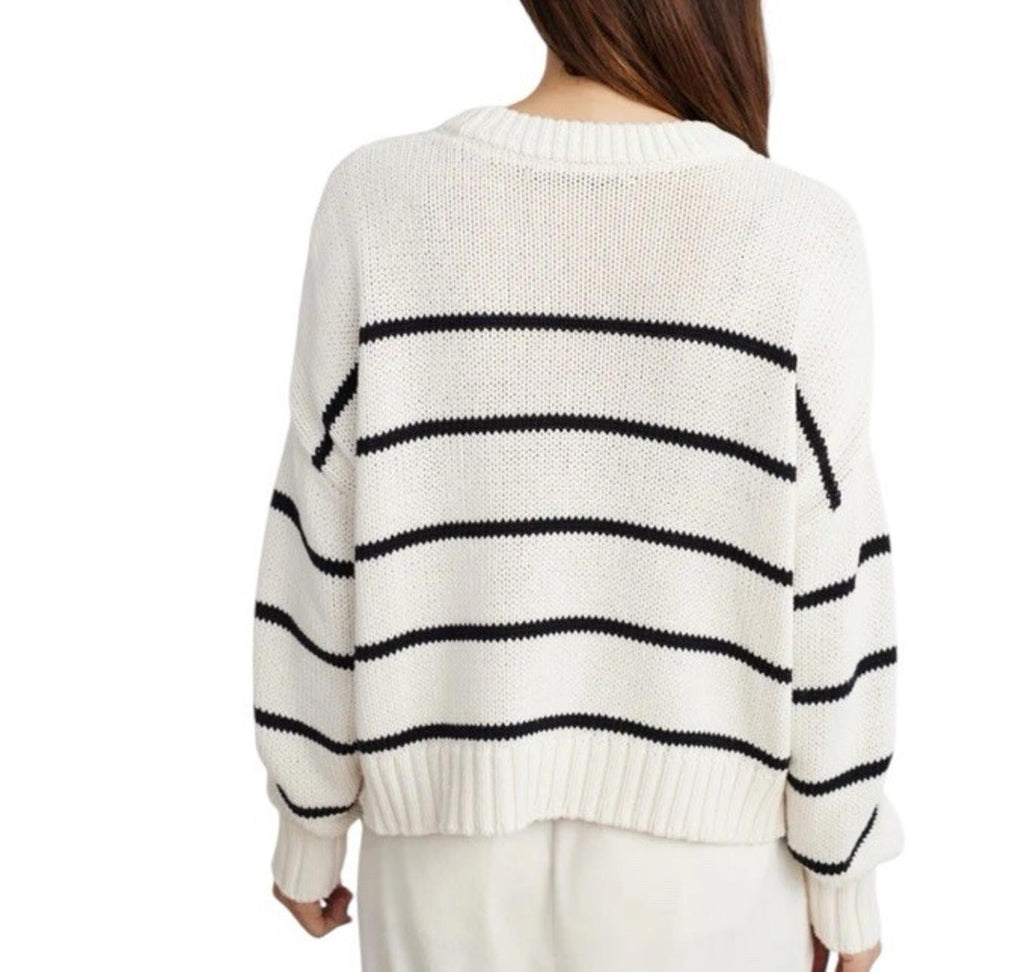 Jenni Kayne Women Chloe Crewneck Sweater Ivory Black Stripe Size XS Cotton Knit - view 4