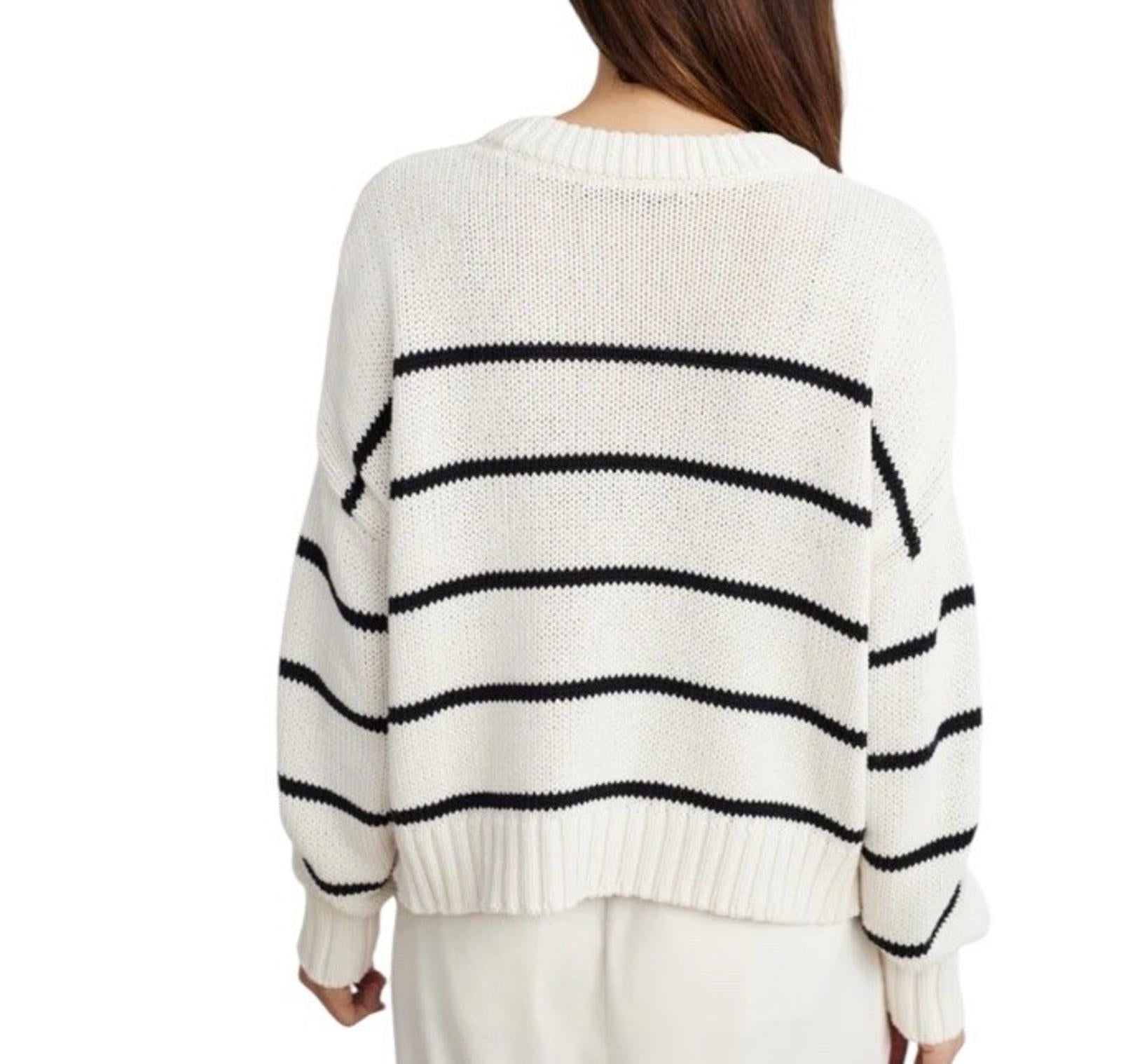 Jenni Kayne Women Chloe Crewneck Sweater Ivory Black Stripe Size XS Cotton Knit - view 4