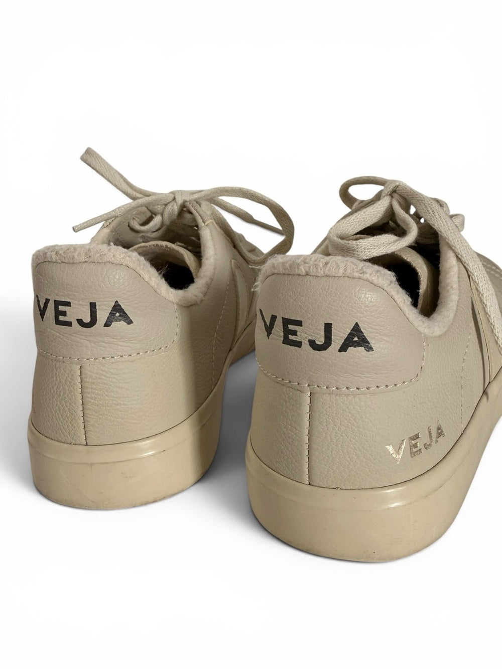 Veja Campo Shearling Leather Sneakers Women's US 8 EU 39 Cream Low Top Shoes - view 2