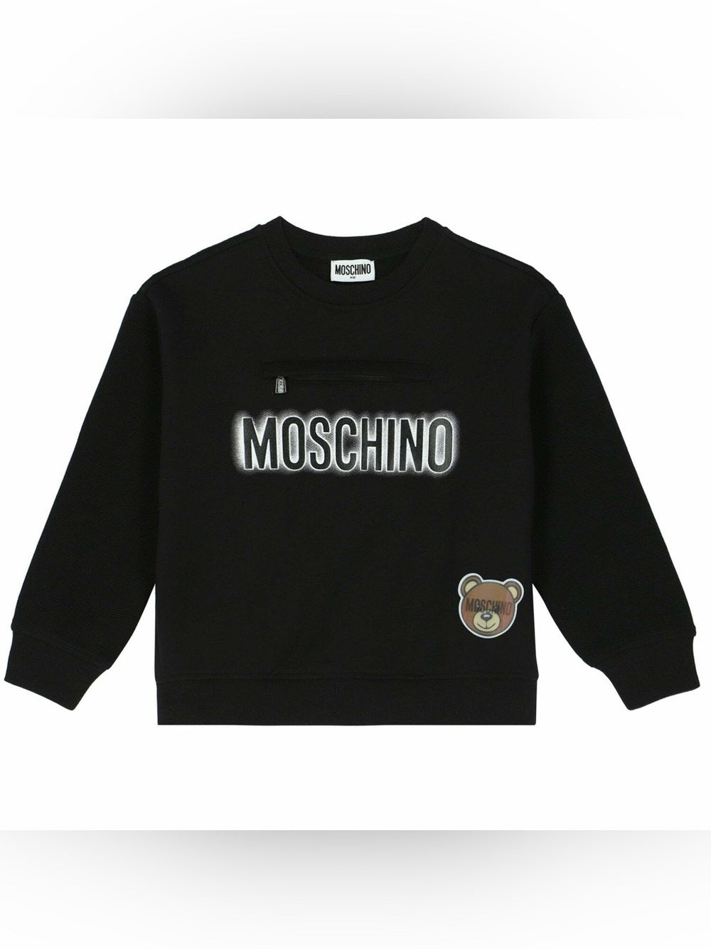 Moschino Logo Sweatshirt Teddybear Patch Zip Pocket Black Women's XS Small Shirt