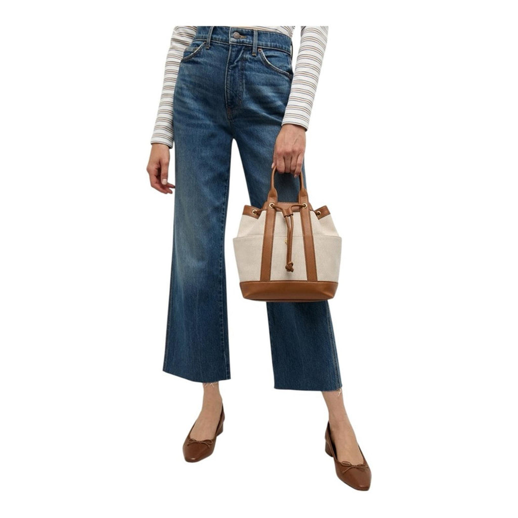 Veronica Beard Goody Bag Canvas Leather Bucket Natural Hazel Neutral Crossbody - view 2