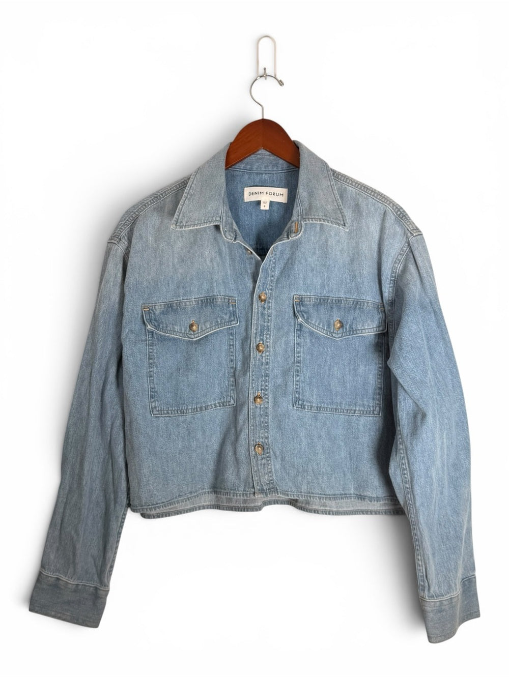 Denim Forum Aritzia Women's Cropped Denim Overshirt Jacket Light Wash Size Small - view 4