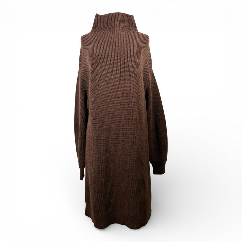 Kit and Ace Merino Wool Grace Sweater Dress Brown Mock Neck Ribbed NWT Small - view 9