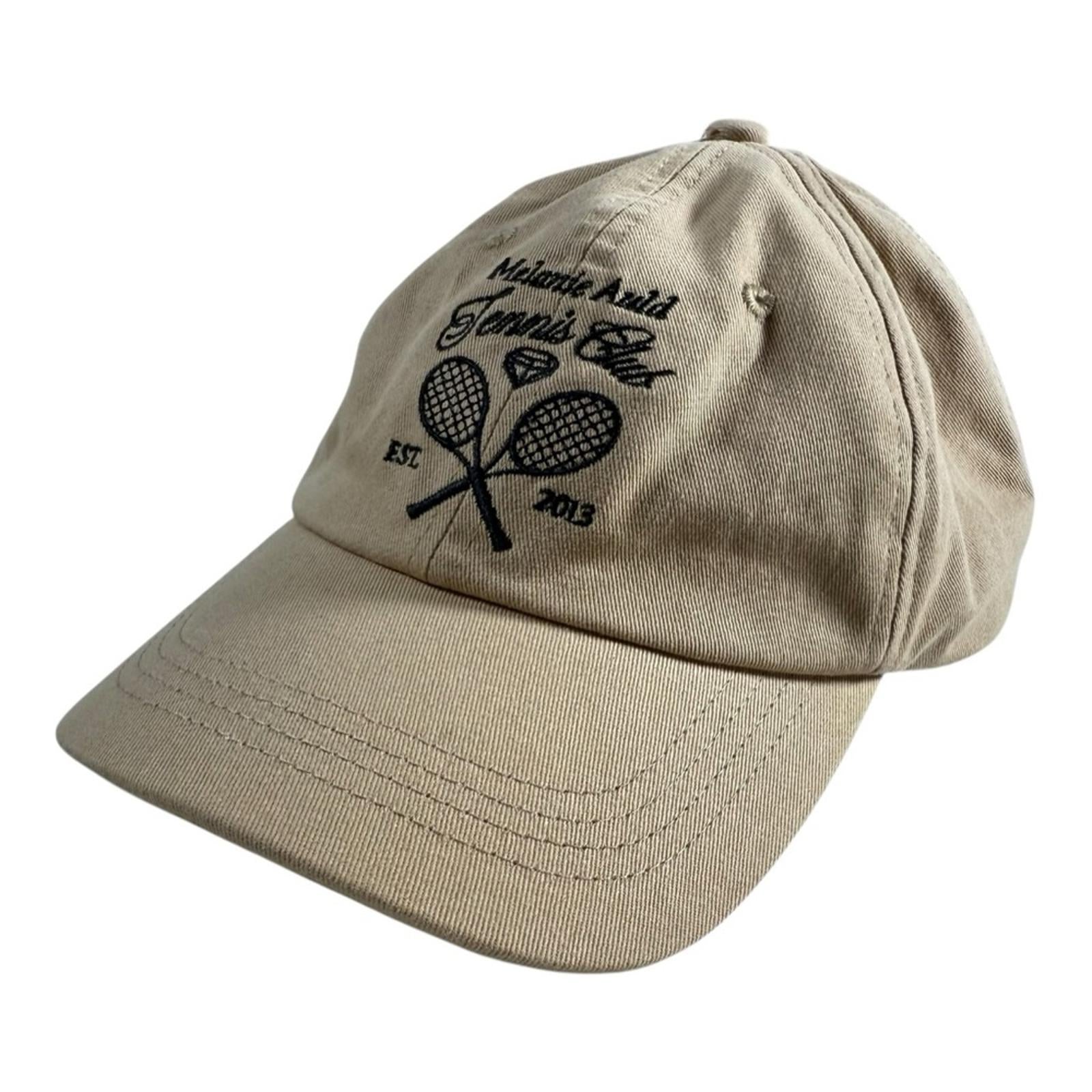 Melanie Auld Tennis Club Embroidered Cotton Baseball Cap Tan Adjustable Strap - view 2