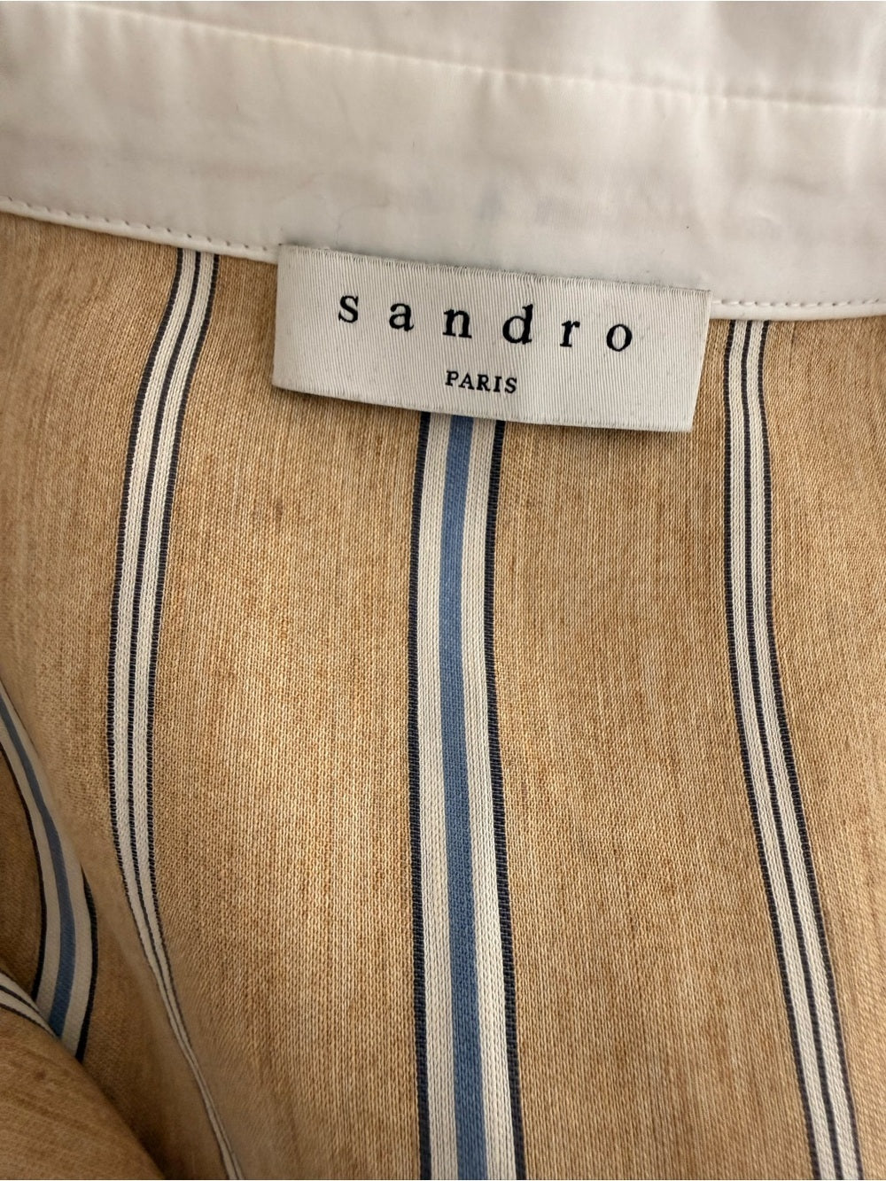 Sandro Rosita Linen Blend Midi Shirt Dress Beige Stripe Gathered FR34 Size XS - view 9