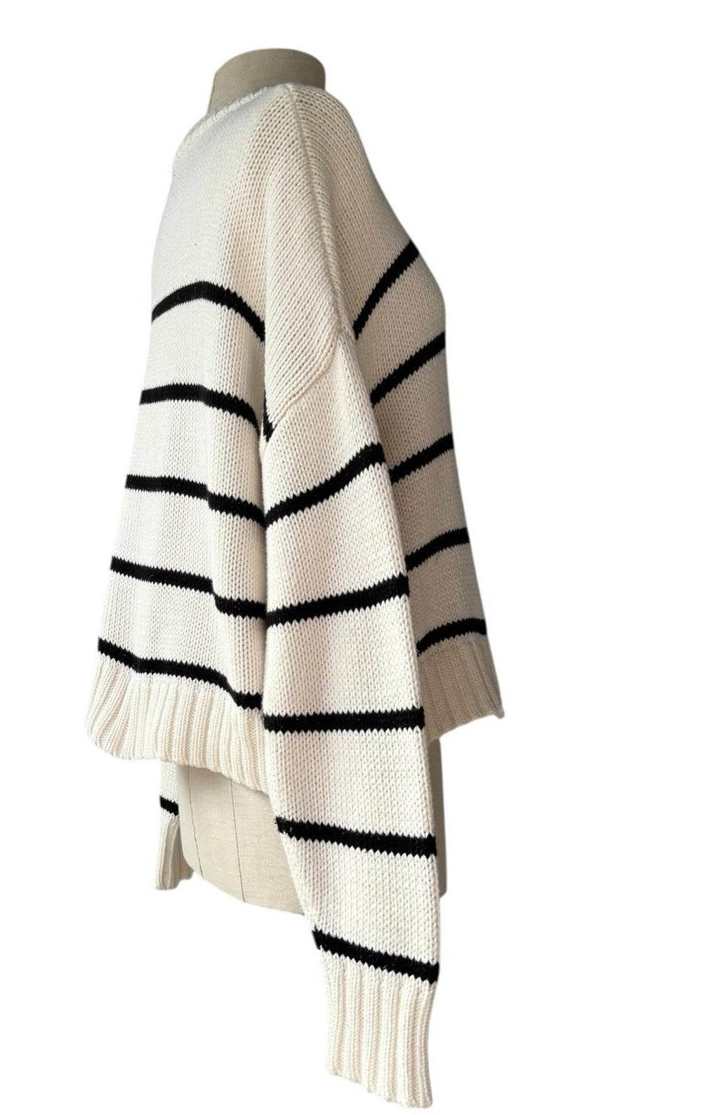 Jenni Kayne Women Chloe Crewneck Sweater Ivory Black Stripe Size XS Cotton Knit - view 6