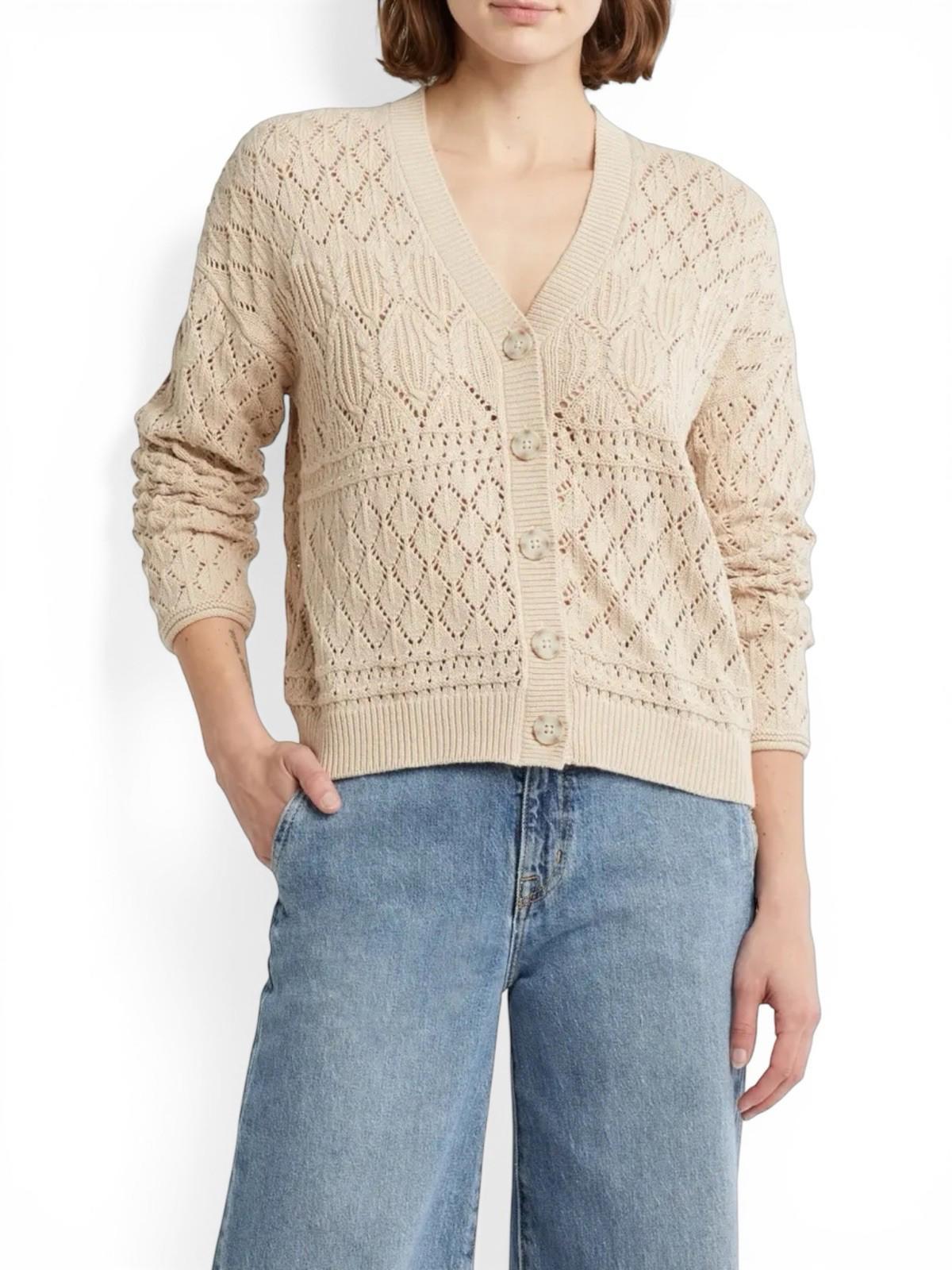 Splendid Dallas Open Knit Cardigan Cream Cotton Button Womens Small Sweater Top