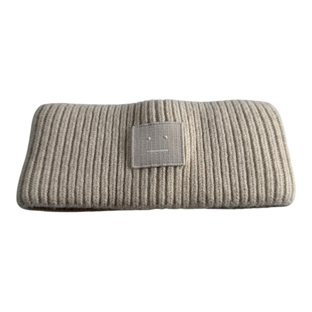 Acne Studios Kory Ribbed Wool Headband Ivory Off White Logo Patch One Size $225 - view 2