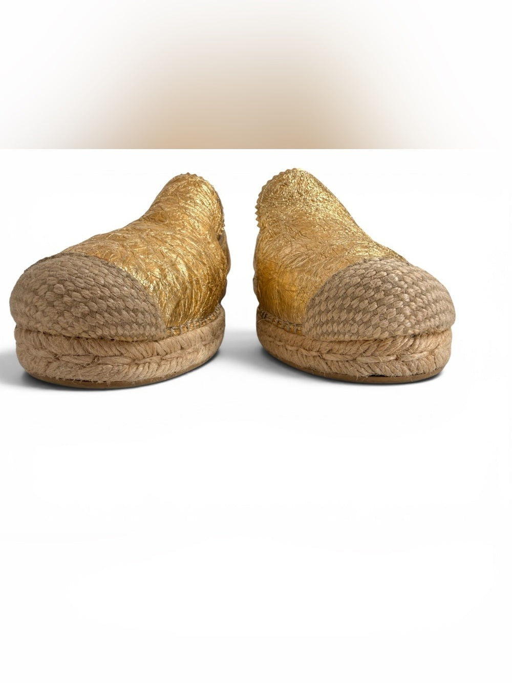 Stuart Weitzman Gold Leather Espadrille Flats Women's Size 8 Metallic Shoes - view 6