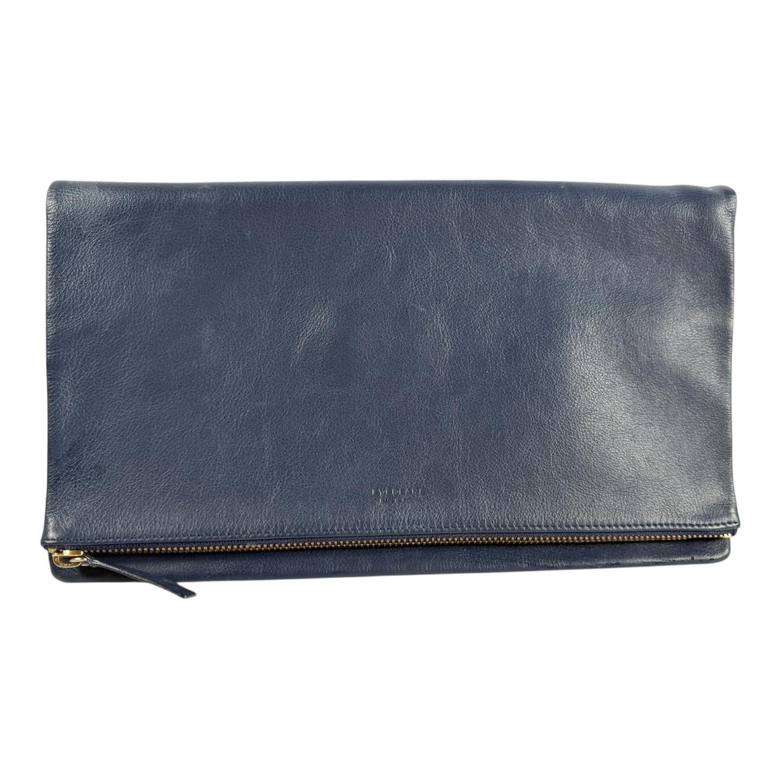 Everlane Foldover Leather Clutch Navy Made Spain Zip Top Minimalist Classic Bag - view 2