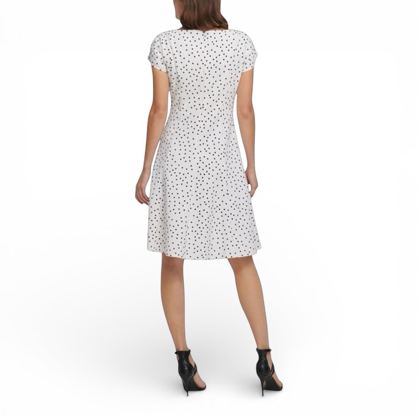 DKNY Polka Dot Fit and Flare Dress Size 6 White Black Tulip Sleeve Knee Length - view 4