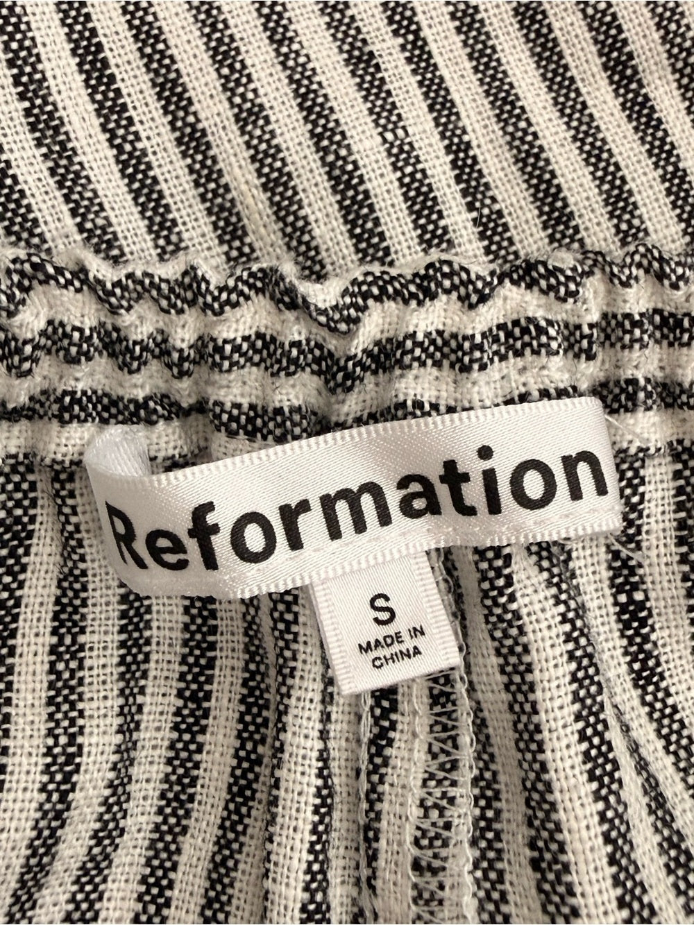 Reformation Remi Cropped Linen Pants Women's Size Small Black White Stripe - view 6
