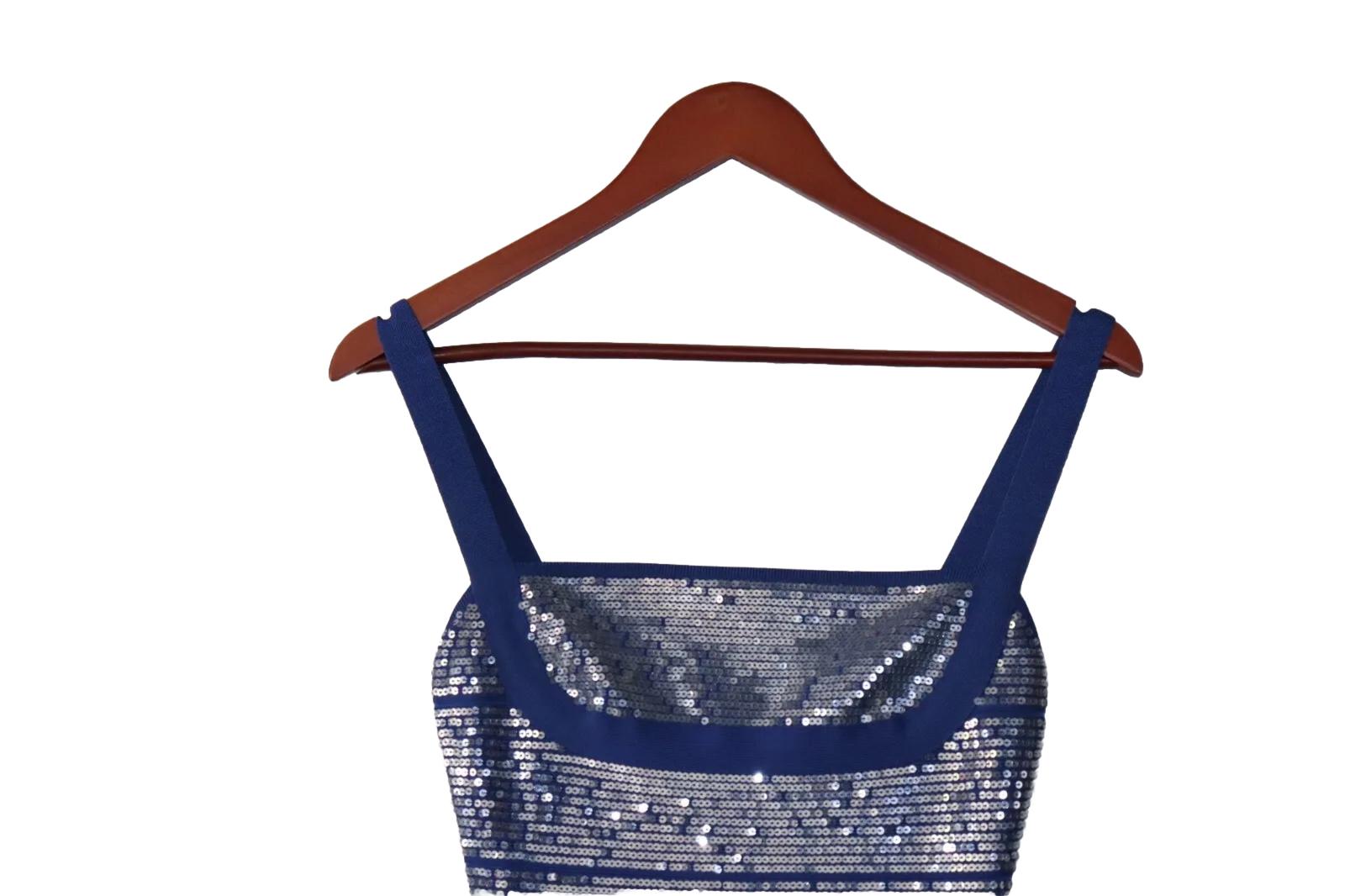 Herve Leger Women Small Ultramarine Blue Katherine Dress Sequin Y2K Bodycon Mini - view 4