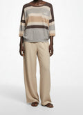 Full body view of the model wearing Sportmax Code Striped Cotton Dolman-Sleeve Top Small