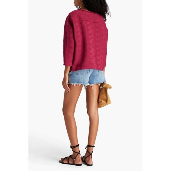 IRO Women Size 40 US8 Medium Fuchsia Pink Hester Frayed Cotton-Jacquard Top $590 - view 4