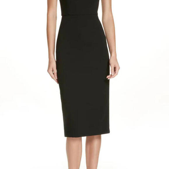 Alice + Olivia Womens Size US6 Black Jona Midi Leather-Trim Asymmetric Dress NWT - view 2