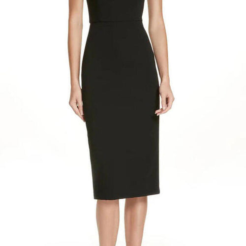 Alice + Olivia Womens Size US6 Black Jona Midi Leather-Trim Asymmetric Dress NWT - view 2