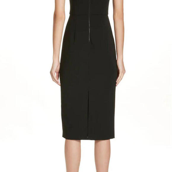 Alice + Olivia Womens Size US6 Black Jona Midi Leather-Trim Asymmetric Dress NWT - view 3