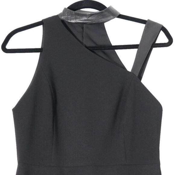 Alice + Olivia Womens Size US6 Black Jona Midi Leather-Trim Asymmetric Dress NWT - view 5
