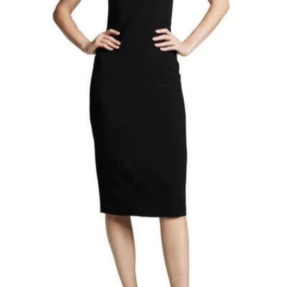Alice + Olivia Womens Size US6 Black Jona Midi Leather-Trim Asymmetric Dress NWT