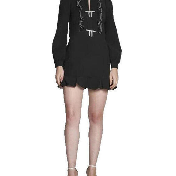 Self Portrait Women's US6 Black AW22-108 Crystal Crêpe Ruffled Bib Mini Dress - view 2