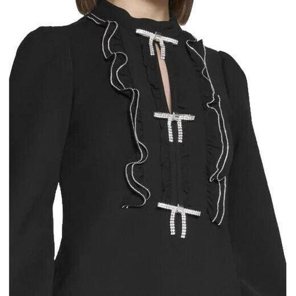 Self Portrait Women's US6 Black AW22-108 Crystal Crêpe Ruffled Bib Mini Dress - view 3