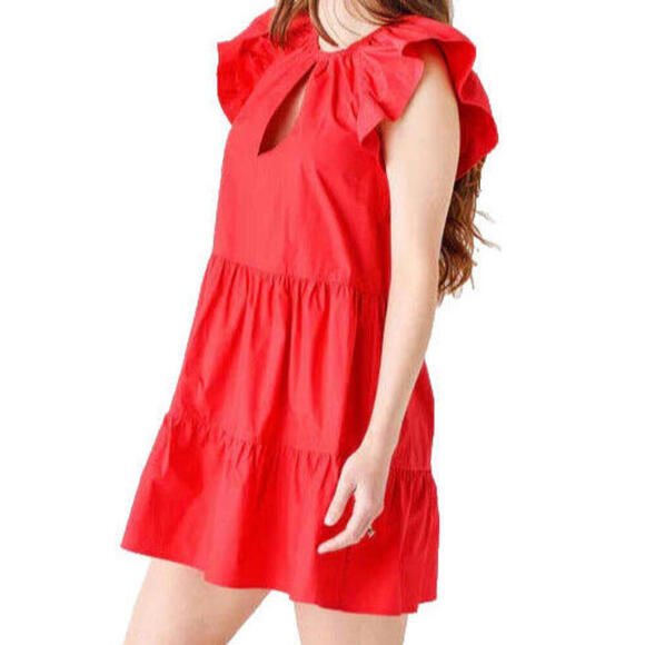 A.L.C. Women's US6 Red Harper Ruffle Flutter Cap Sleeve Shift Mini Dress NWT - view 3