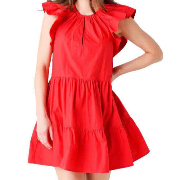 A.L.C. Women's US6 Red Harper Ruffle Flutter Cap Sleeve Shift Mini Dress NWT