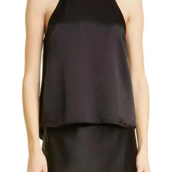 Birgitte Herskind Women's 36 US6 Black Satin Dixie Silk Round Neck Tank Top NWT