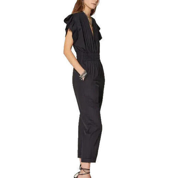 IRO Women's 38 Small Black Pleona Blouson Pleated Deep V-Neck Cotton Jumpsuit - view 2