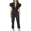 IRO Women's 38 Small Black Pleona Blouson Pleated Deep V-Neck Cotton Jumpsuit