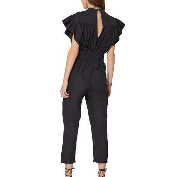 IRO Women's 38 Small Black Pleona Blouson Pleated Deep V-Neck Cotton Jumpsuit - view 3