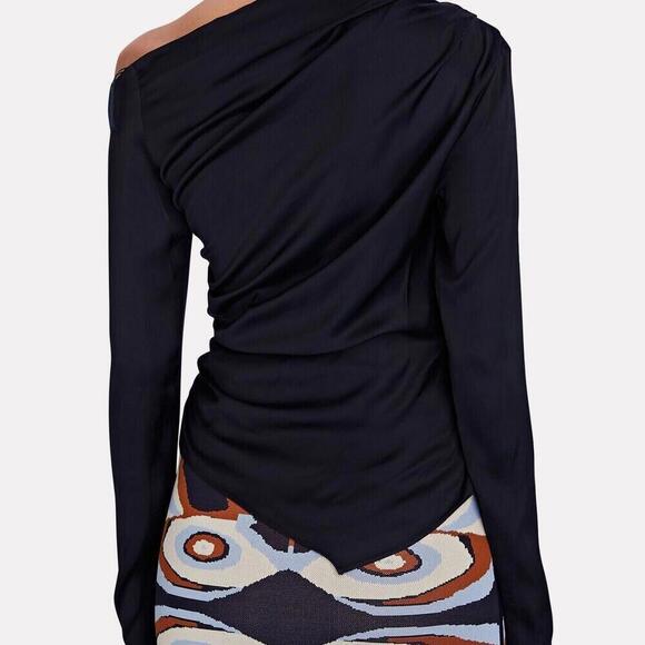 A.L.C. Womens US8 Blue Jamie Draped Off-The-Shoulder Asymmetrical Blouse Top NWT - view 3