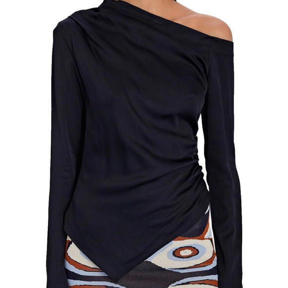A.L.C. Womens US8 Blue Jamie Draped Off-The-Shoulder Asymmetrical Blouse Top NWT - view 2