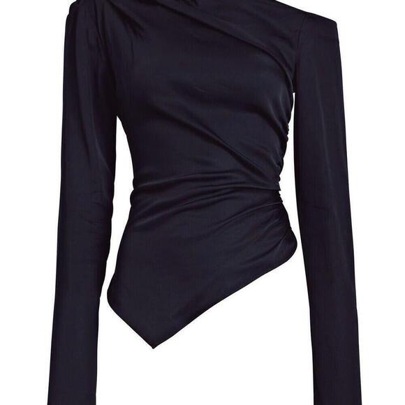 A.L.C. Womens US8 Blue Jamie Draped Off-The-Shoulder Asymmetrical Blouse Top NWT - view 4