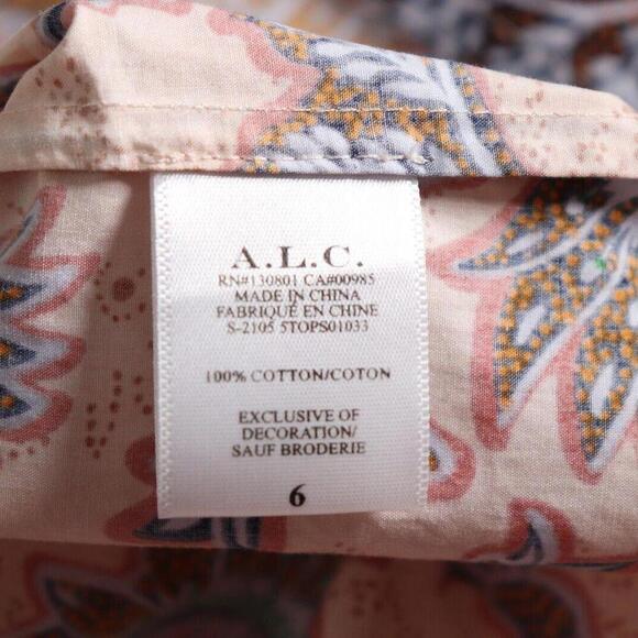 A.L.C Women's US6 Cream Blue Elly Top Print Tassel Tie Neck Puff Sleeve Blouse - view 5