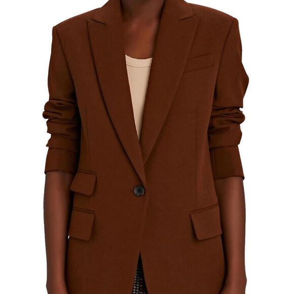 A.L.C. Women 4 Mocha Brown Mavis Single-Breasted Classic Twill Blazer Jacket NWT - view 2