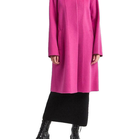 Max Mara Women's Size 40 Fuchsia Pink Wool Cape Belt Waist Trench Coat NWT $1895 - view 3