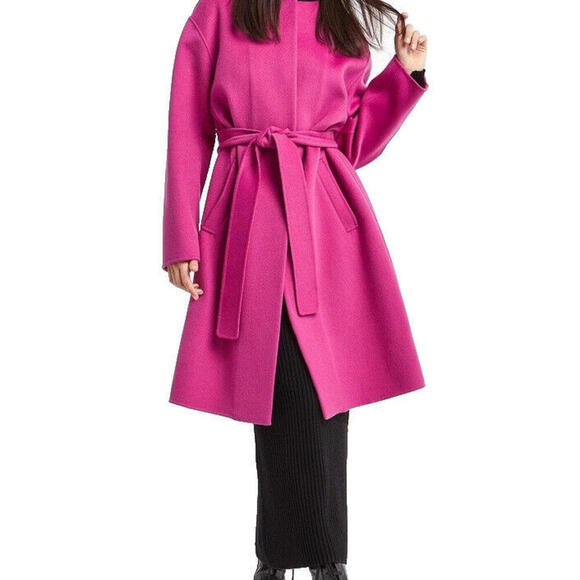 Max Mara Women's Size 40 Fuchsia Pink Wool Cape Belt Waist Trench Coat NWT $1895 - view 2