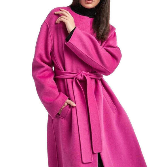 Max Mara Women's Size 40 Fuchsia Pink Wool Cape Belt Waist Trench Coat NWT $1895