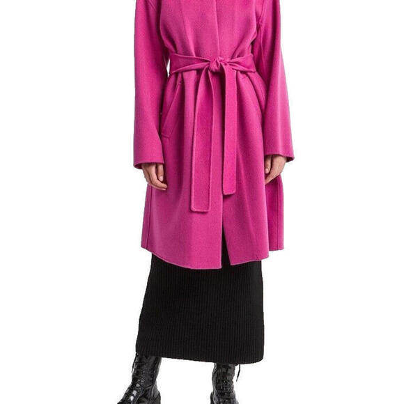 Max Mara Women's Size 40 Fuchsia Pink Wool Cape Belt Waist Trench Coat NWT $1895 - view 4
