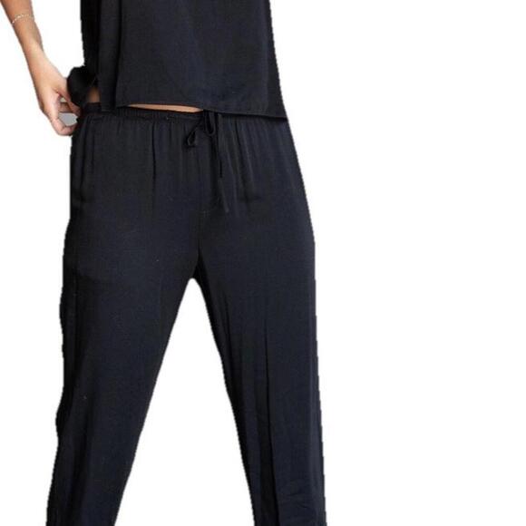 Bella Dahl XS Black EcoVero Drawstring Wide Leg Lounge PJ Pants Sleepwear Jogger