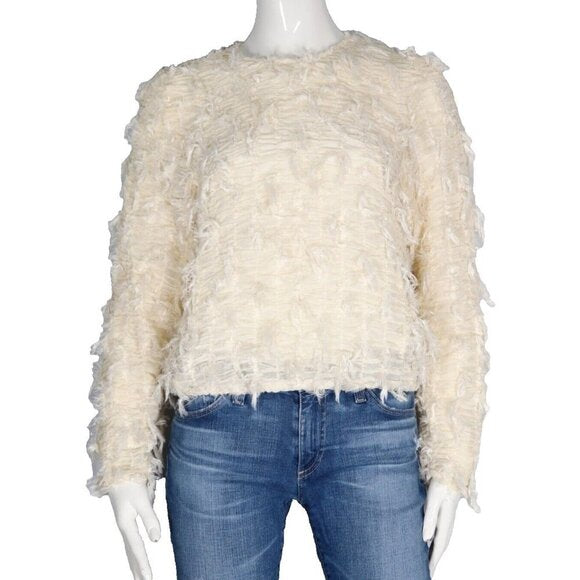 Mable Women's Size Small Pale Yellow Blouse Semi-Sheer Ruched Long Sleeve Shirt