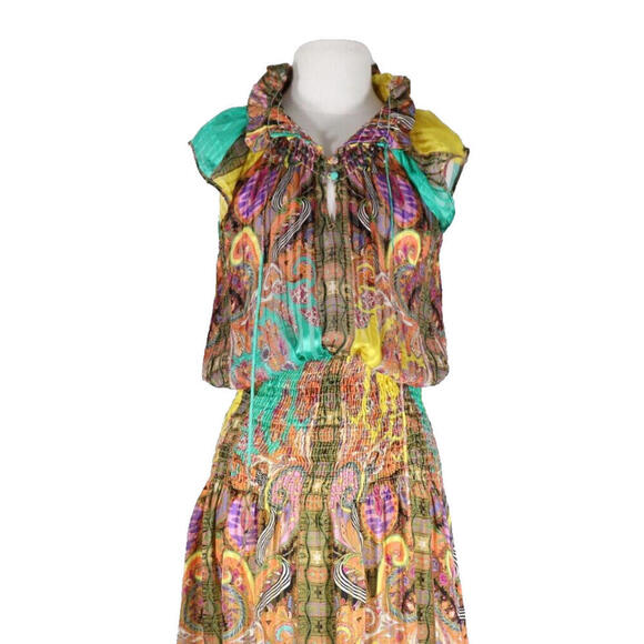 Etro Metallic Silk Gown 44 Yellow Paisley Maxi Dress Resort Wedding Guest $4895 - view 3