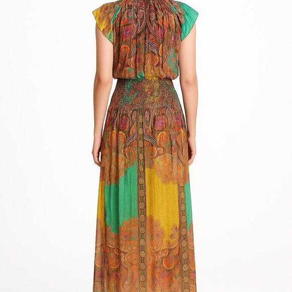 Etro Metallic Silk Gown 44 Yellow Paisley Maxi Dress Resort Wedding Guest $4895 - view 2