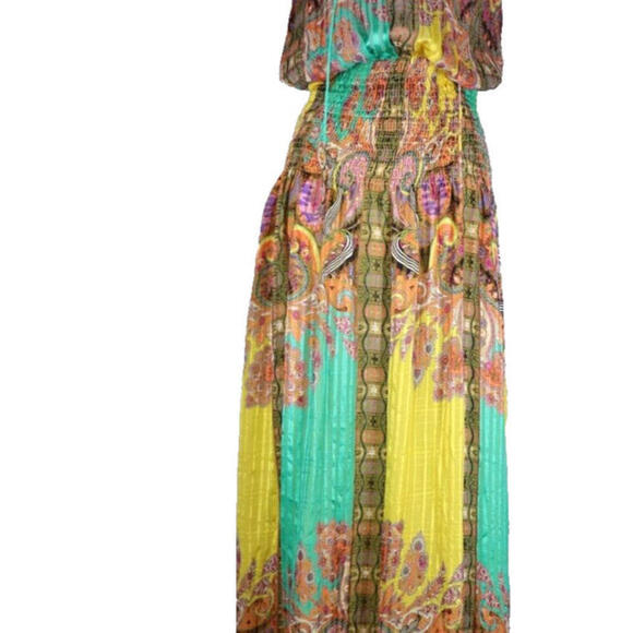 Etro Metallic Silk Gown 44 Yellow Paisley Maxi Dress Resort Wedding Guest $4895 - view 4