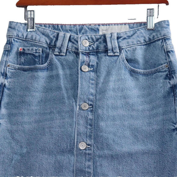Esprit Womens W27 Blue Denim Skirt Button Front Stretch Flat Front Five Pockets - view 4