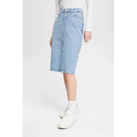 Esprit Womens W27 Blue Denim Skirt Button Front Stretch Flat Front Five Pockets - view 2