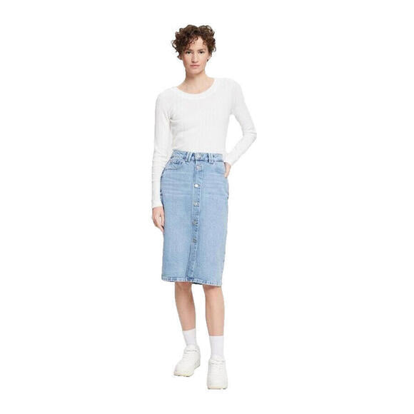 Esprit Womens W27 Blue Denim Skirt Button Front Stretch Flat Front Five Pockets